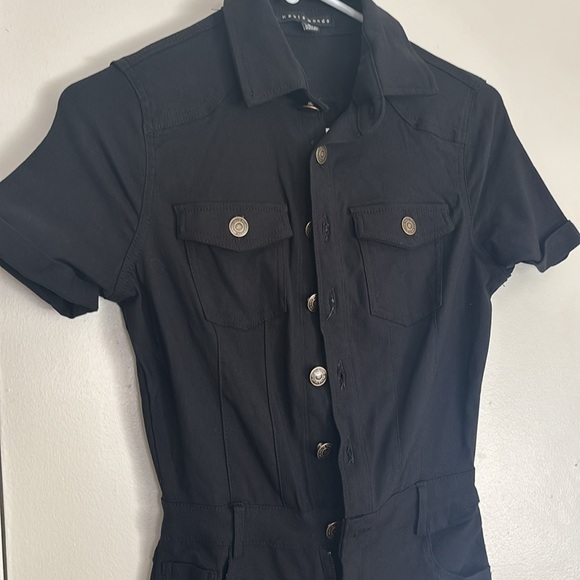 Women's black denim pant jumpsuit - Picture 3 of 3